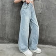 thumbnail image 6 of TOWED22 Girls Flare Jeans Bell Bottom Teen Denim Pants Flared Ripped Cute Bootcut Mid Rise Elastic Band Pockets Kids Blue,6-7 Y, 6 of 7