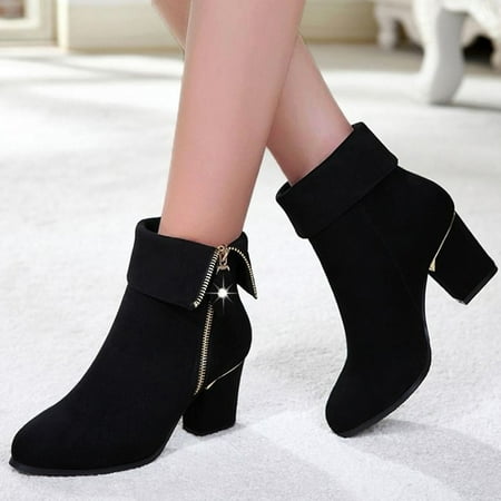 

Midewhik Boots Leather Short Heels Chunky Shoes Women s Color Fashion Thermal Women s Boots