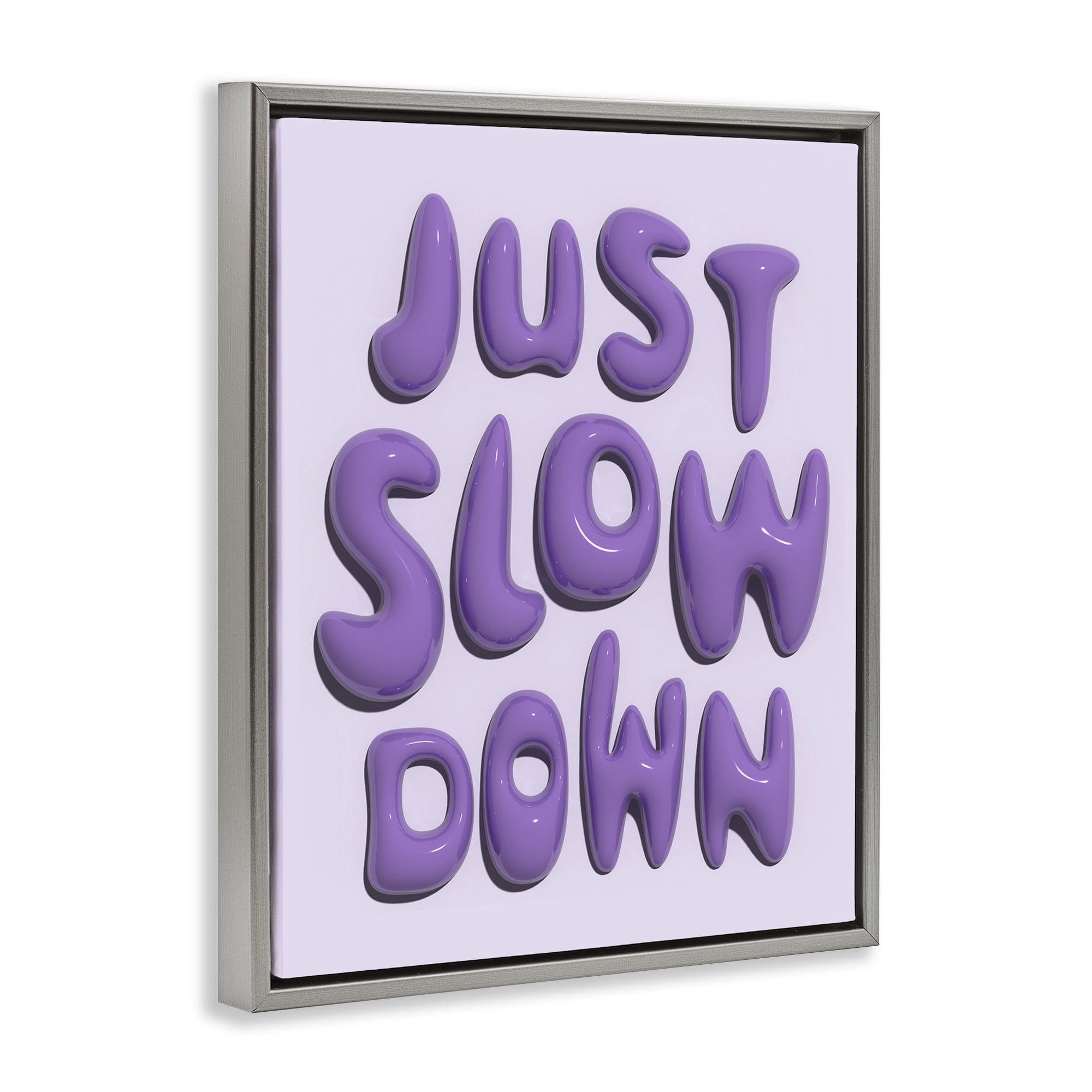Stupell Industries Purple Just Slow Down Text & Numbers Painting Gray Floater Framed Canvas Art Print Wall Art, 17 x 21