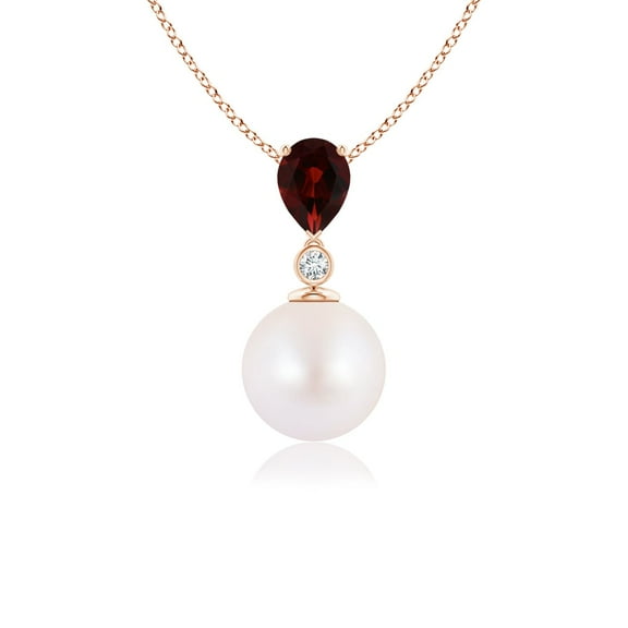 ANGARA Japanese Akoya Cultured Pearl & Pear Garnet Drop Pendant in 14K Rose Gold for Women | June Birthstone, Birthday, Anniversary, Jewelry Gift for Women | Pearl Necklace