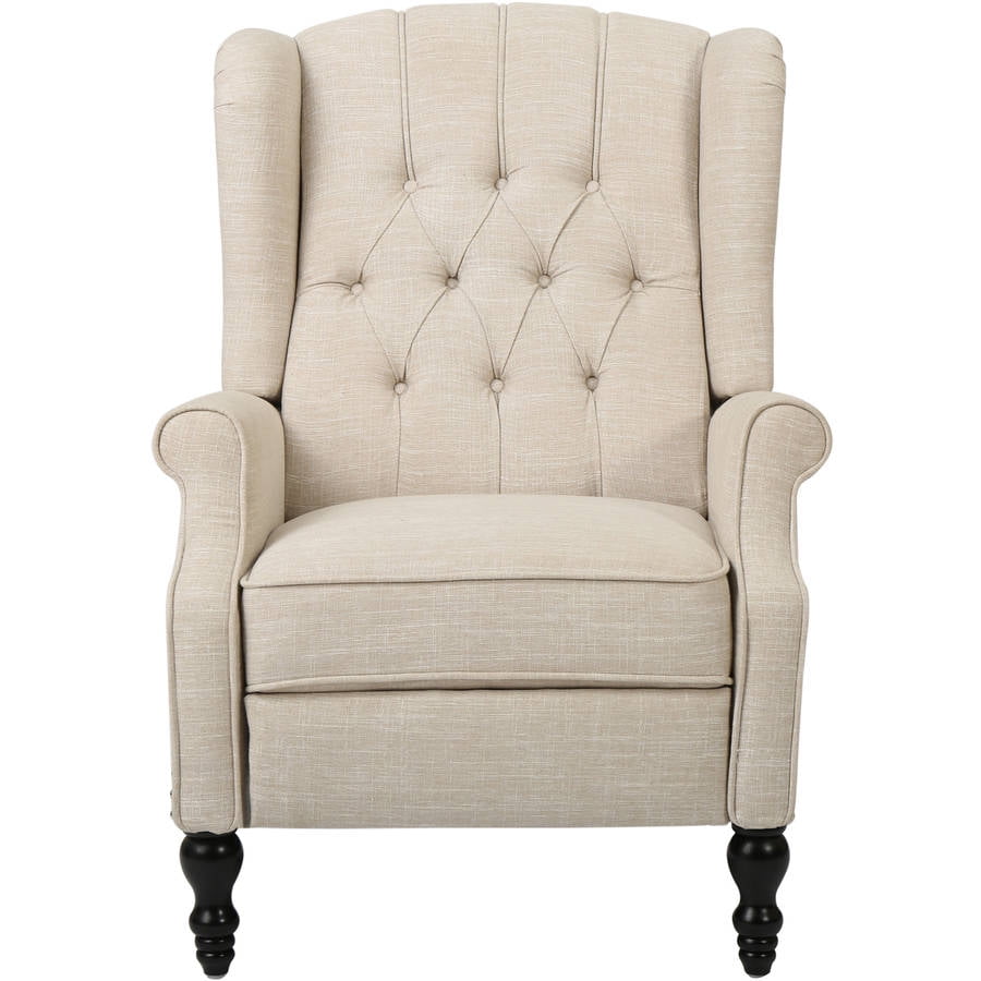 Noble House Bruce Tufted Beige Fabric Wingback Recliner Walmartcom Walmartcom