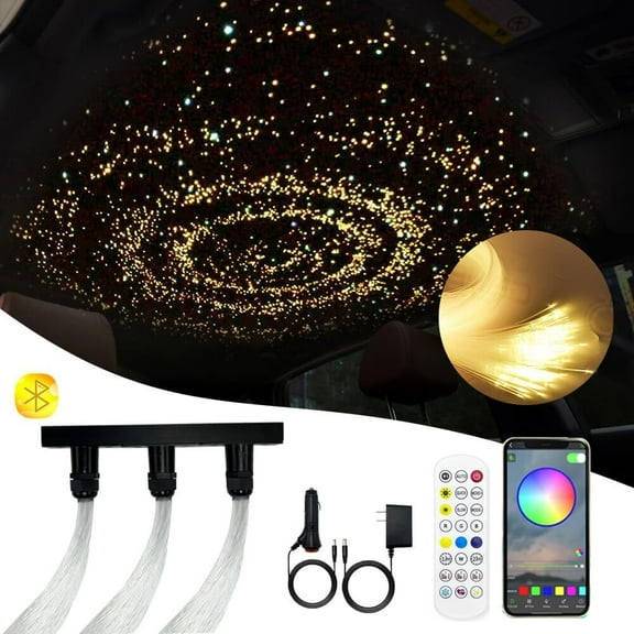 Twinkle Fiber Optic Light, 20W Starlight Headset Kit with App/RF Remote Control and Music Mode, Suitable for Autohome Star Ceiling Sky Decoration, 3-hole RGBW Light Engine   300 Pieces of 0.0 cm 8-fo