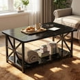 thumbnail image 4 of MIERES Marble-Effect Coffee Table, Rectangular Solid Wood Coffee Table, Living Room Center Table, Coffee Table with Storage Shelf, Suitable for Living Rooms, Offices, Apartments, Black, 4 of 9