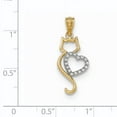 thumbnail image 3 of 14k Gold Two-tone Solid Polished Cat with heart Charm Pendant, 3 of 7