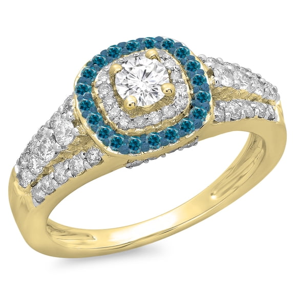 Dazzlingrock Collection 1.00 Carat (ctw) 14K Round Blue & White Diamond Bridal Halo Engagement Ring 1 CT, Yellow Gold, Size 7