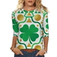 thumbnail image 2 of Pounoo St Patricks Day 3/4 Sleeve Tops for Women St. Pattys Irish Lucky Shamrock Sequin Shirts Outfit Festival Tops Green Clover Clothes Gift, 2 of 8