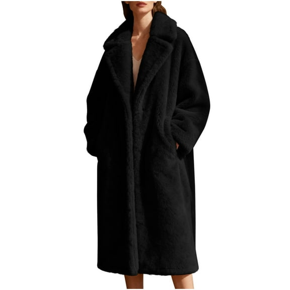 Roncen Women's Winter Faux Fur Patchwork Coat with Soft Plush Lining, Extra Thick Warmth, Mid-Length Design for Casual Fashion, Outerwear for Cold Weather