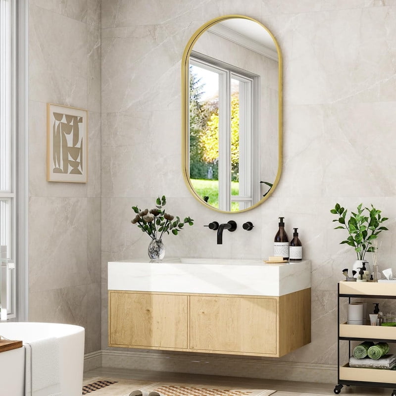 Lumora 38"x 22" Oval Bathroom Mirror Wall Mirror Deep Frame Hanging,Gold