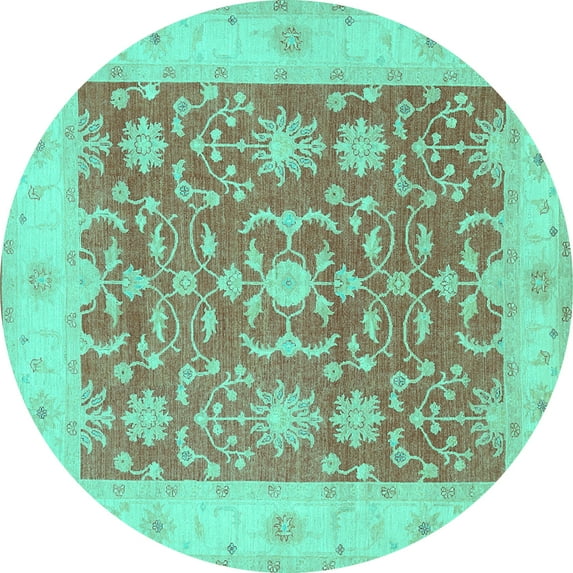 Ahgly Company Indoor Round Oriental Turquoise Blue Traditional Area Rugs, 6' Round