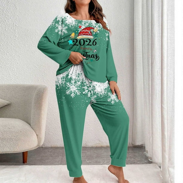 Conjunto de pantalones y blusa de poliéster para mujer, de manga larga, con estampado de moda, informal, para estar en casa, talla grande