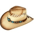 thumbnail image 4 of KIDS GIRLS Tea Stain Straw COWBOY HAT w/ Turquoise Blue Beads WESTERN Cowgirl Childrens, 4 of 5