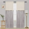 thumbnail image 4 of Alishomtll Farmhouse Curtains Natural Brown Stripe Cotton Linen Button Boho Rustic Rod Pocket Back Tab Window Drapes for Living Room ,52 x 84 Inch, 2 Panels, 4 of 8