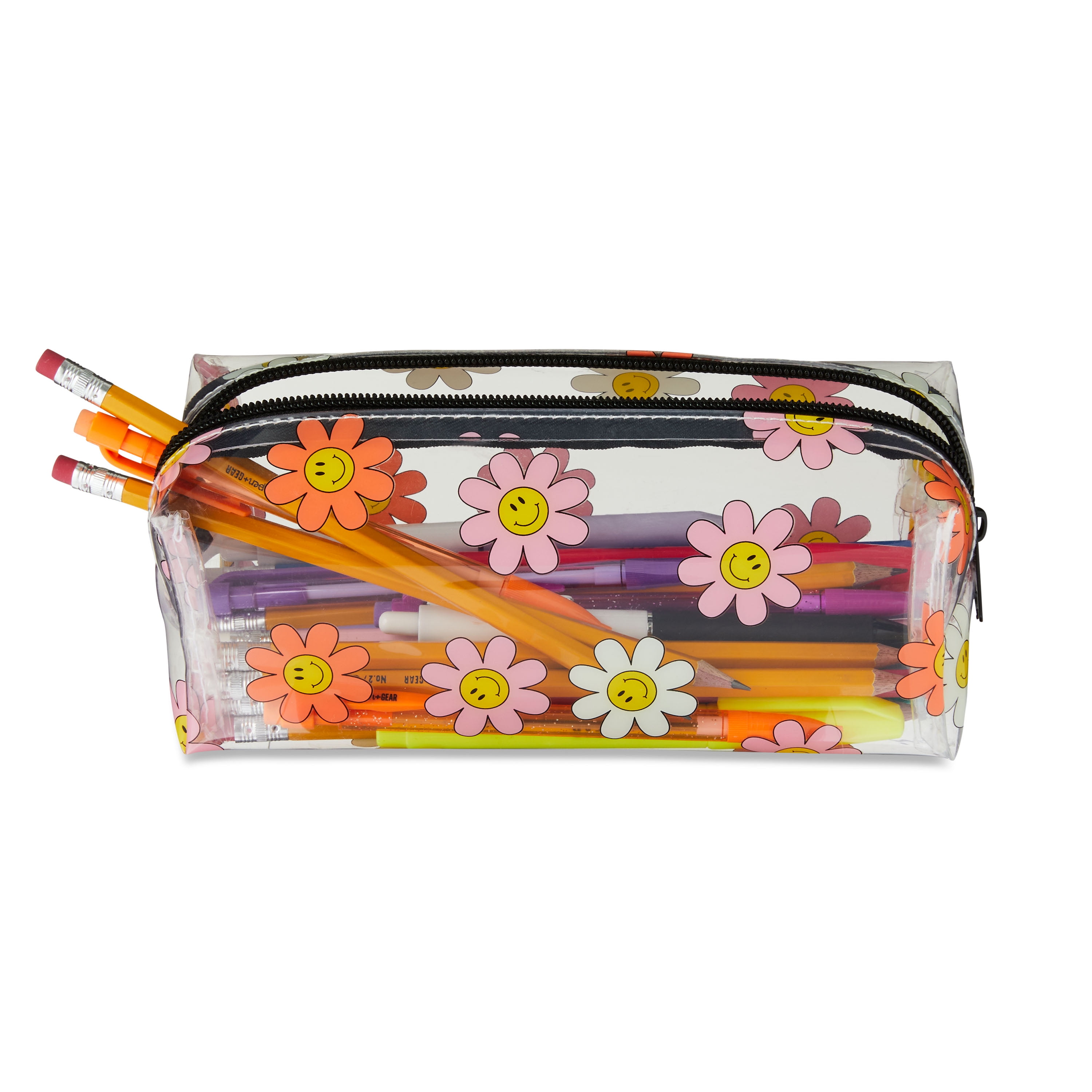 Pen + Gear Daisy Smiley Translucent Pencil Case –Perfect for All Educations Levels--Elementary, Middle School, High School, College, and Adult Professionals