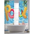 thumbnail image 6 of Sheer Curtains 84 Inches Long, Blue Summer Pool Light Filtering Window Curtains for Living Room/Bedroom, Watermelon Swimming Ring Slippers Rod Pocket Voile Sheer Curtain Drapes, 52"W x 84"L, 2 Panels, 6 of 8