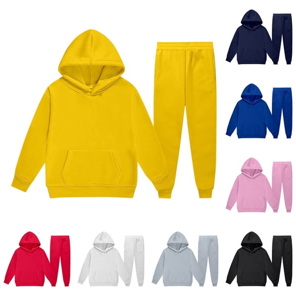 RTKFRFLM Kids Versatile Sweatsuit Solid Color Hoodie and Sweatpants 2-Piece Set Navy 3-4 Years