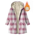 thumbnail image 5 of Women's Hooded Plaid Fleece Front Zip Sherpa Liner Long Cardigan Thermal Casual Winter Outwera With Pockets (XXL, Pink), 5 of 7