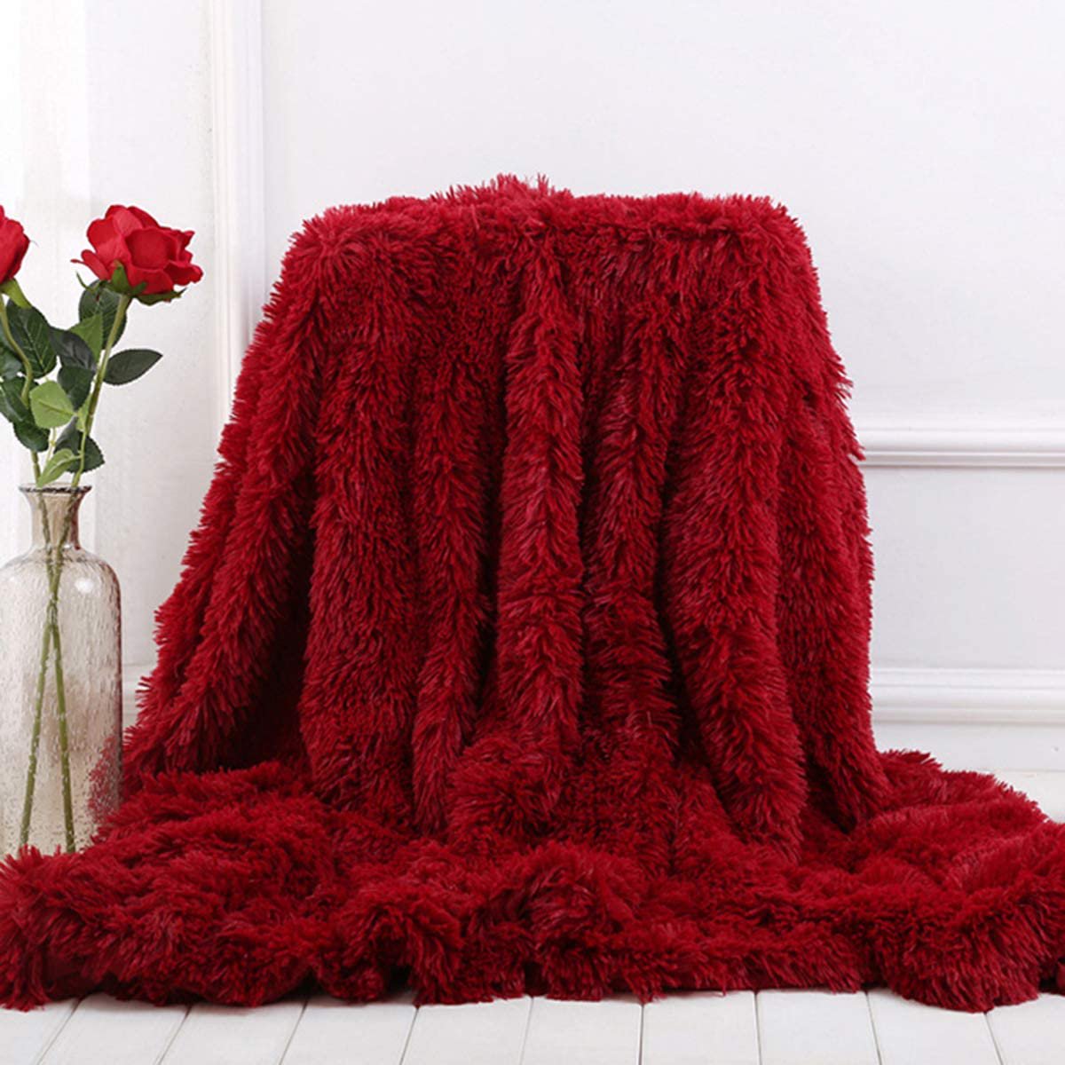 Snuggy Wine Red Blanket For Women Decorative Sofa Couch And Floor Throw Warm  Cozy Super Soft Bed Or Car Cover Long Shaggy Hair Faux Fur Microfiber  Polyester Material 51 X 63 In -