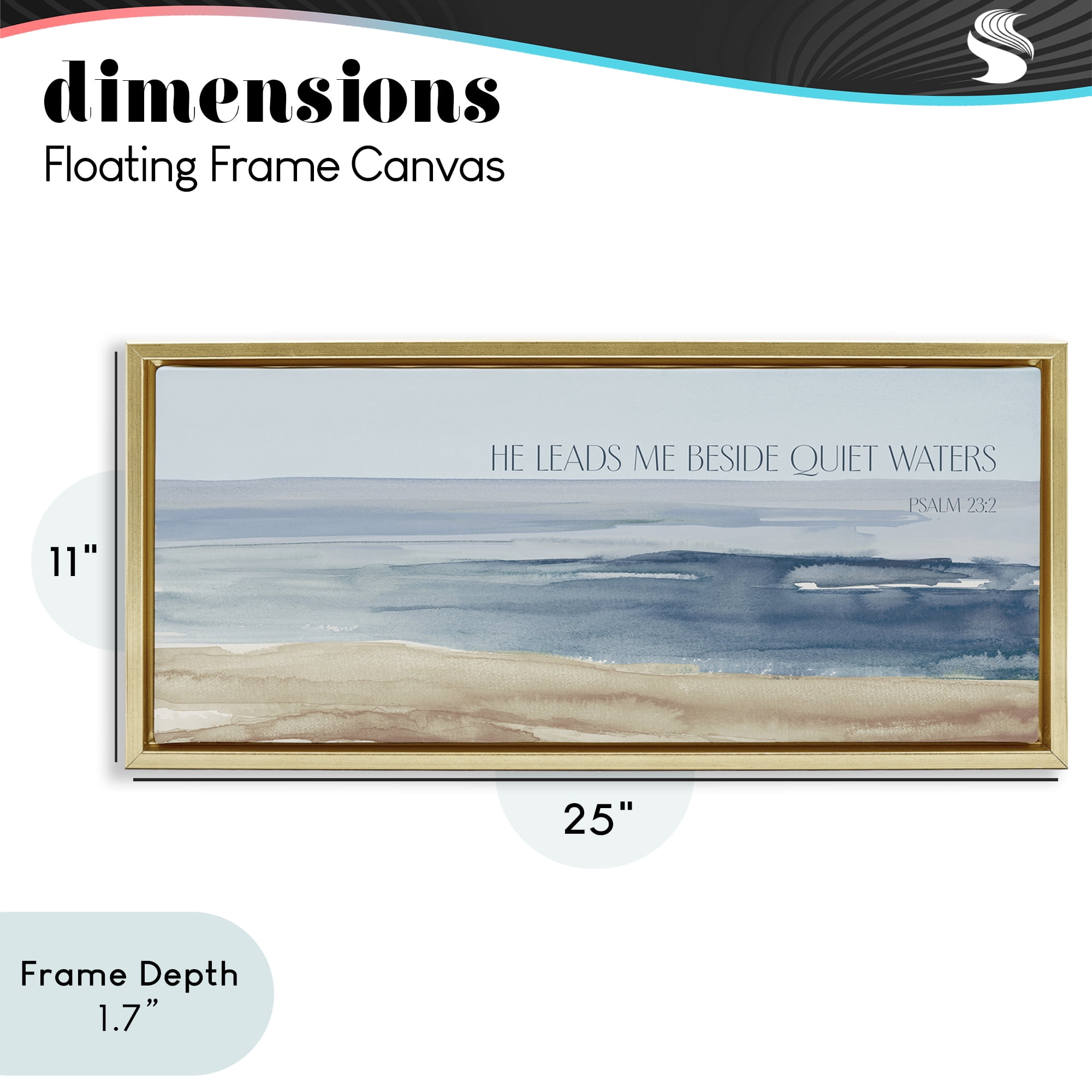 Stupell Industries He Leads Me Quiet Waters Gold Framed Floater Canvas Wall Art, design by Lanie Loreth