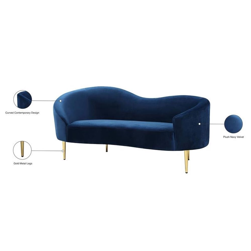 Meridian Furniture Ritz Contemporary Velvet Loveseat in Navy