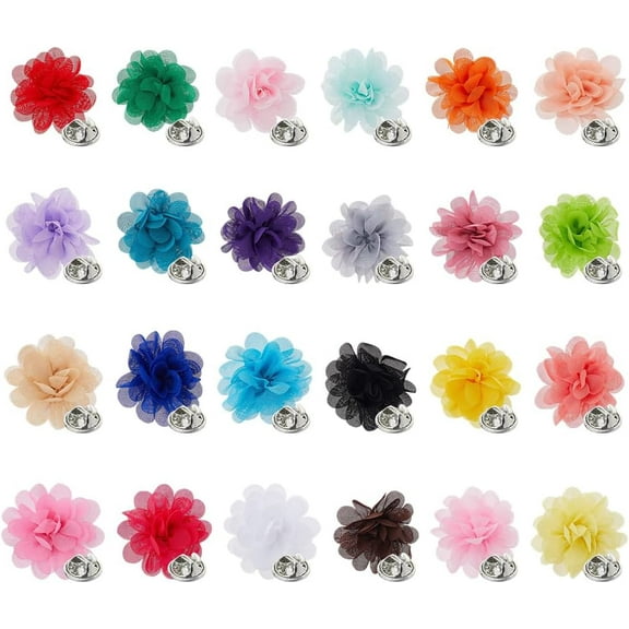 24pcs Woven Flower Brooch with Iron Pins Mixed color 50mm 24pcs/set