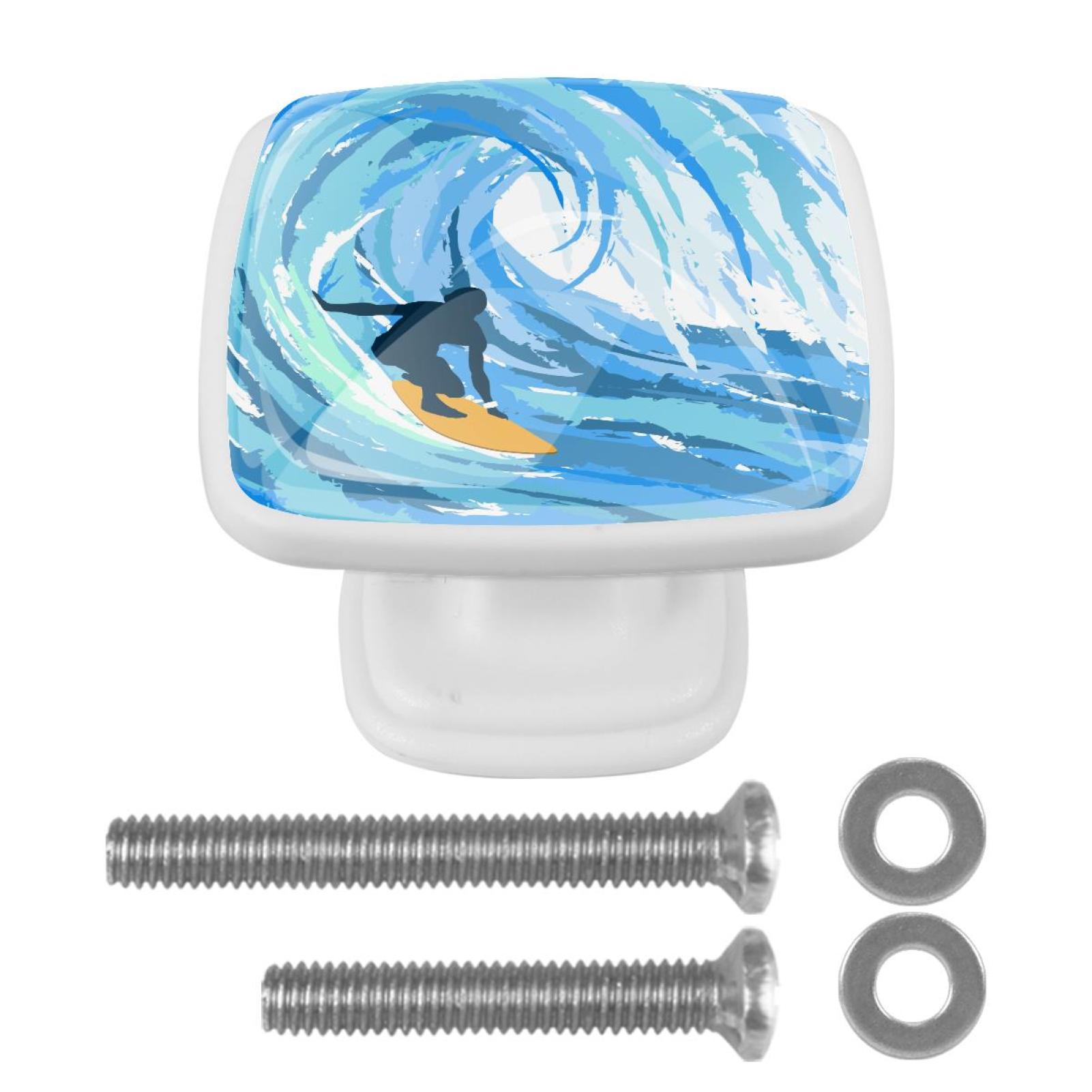 Ownta Surfer Blue Square Glass Drawer Handles Knobs Pulls With Screws