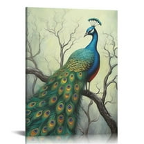 ONETECH Peacock Wall Art Peacock Tree Pictures Wall Decor Colorful Peacock Canvas Bird Painting Modern Decoration Artwork for Bathroom Living Room Bedroom Office 12x16 in