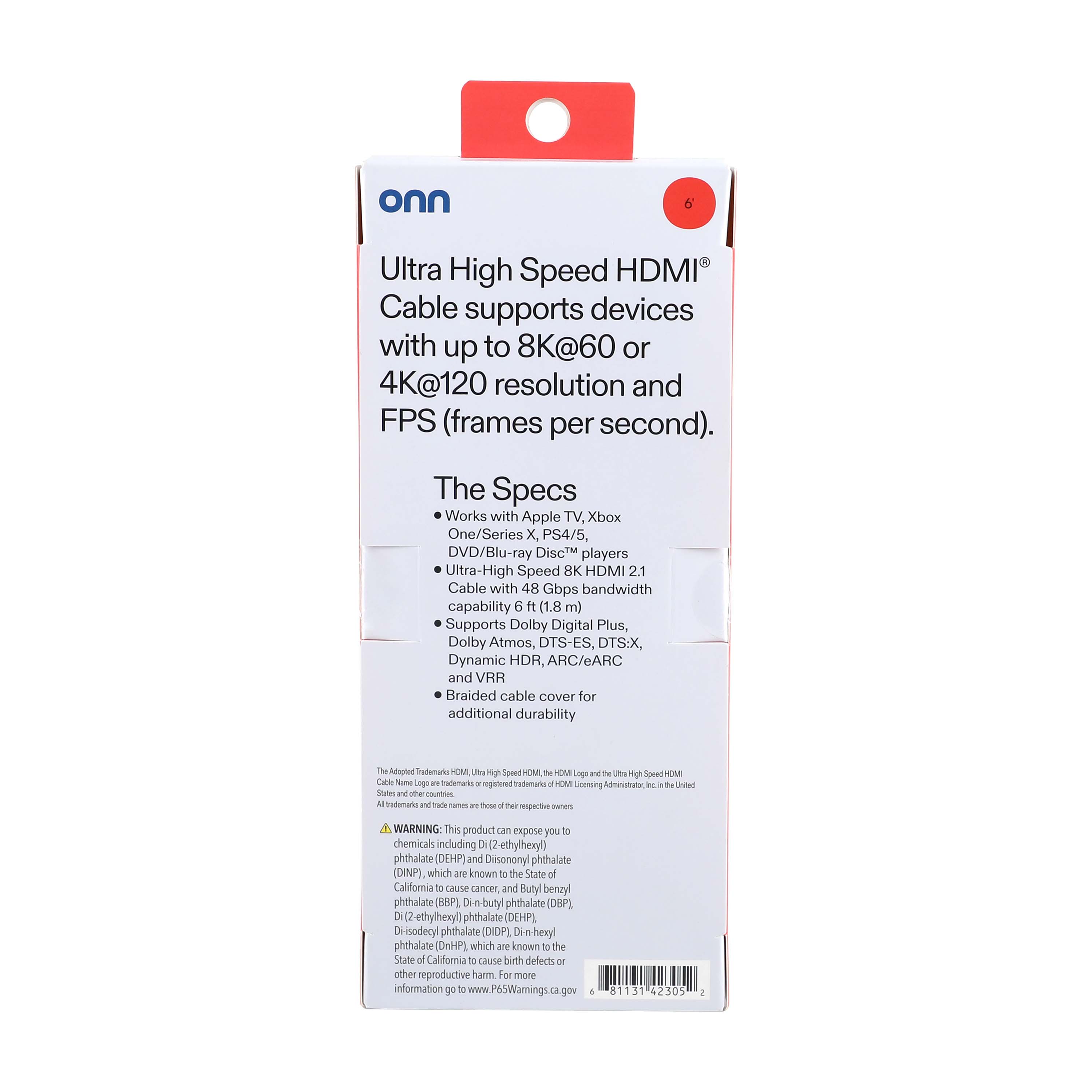 onn HDMI 2.1 Ultra High-Speed Cable, 6 ft photo 3