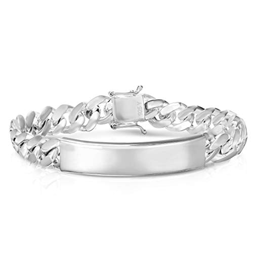 Mens 925 Sterling Silver Miami Cuban Id Bracelet, Cuban Link Id Bracelet. 9MM 10.5MM Miami Cuban Bracelet 8, 9 Inch Silver Bar Bracelet, Mens Silver Bracelet