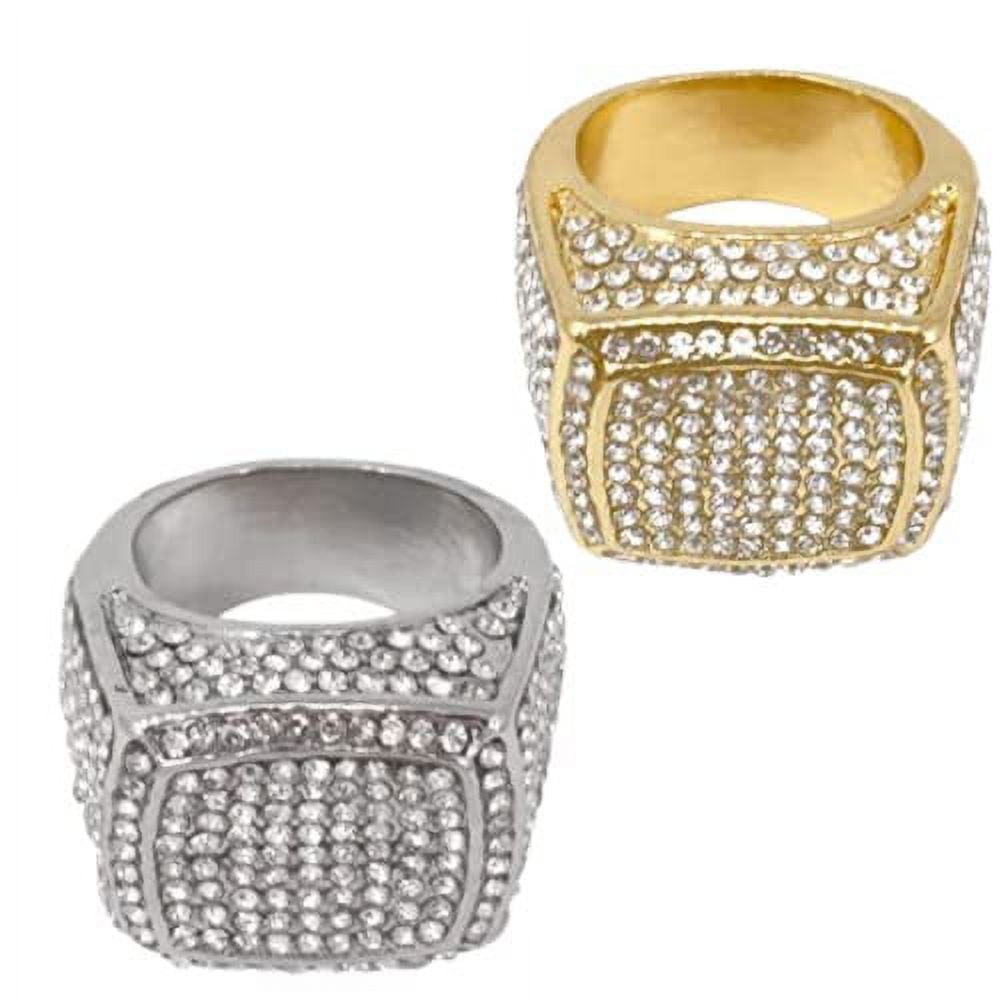 Iced Out Diamond Hip Hop Mens Pave Diamond Ring in Gold and Silver - Fashionable Bling Jewelry (295C)