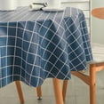 thumbnail image 5 of Mantel redondo de plástico para mesa, resistente al agua, de PVC, lavable, a prueba de derrames, manteles pequeños para mesa de café, azul marino, guinga, 55 pulgadas, 5 of 5