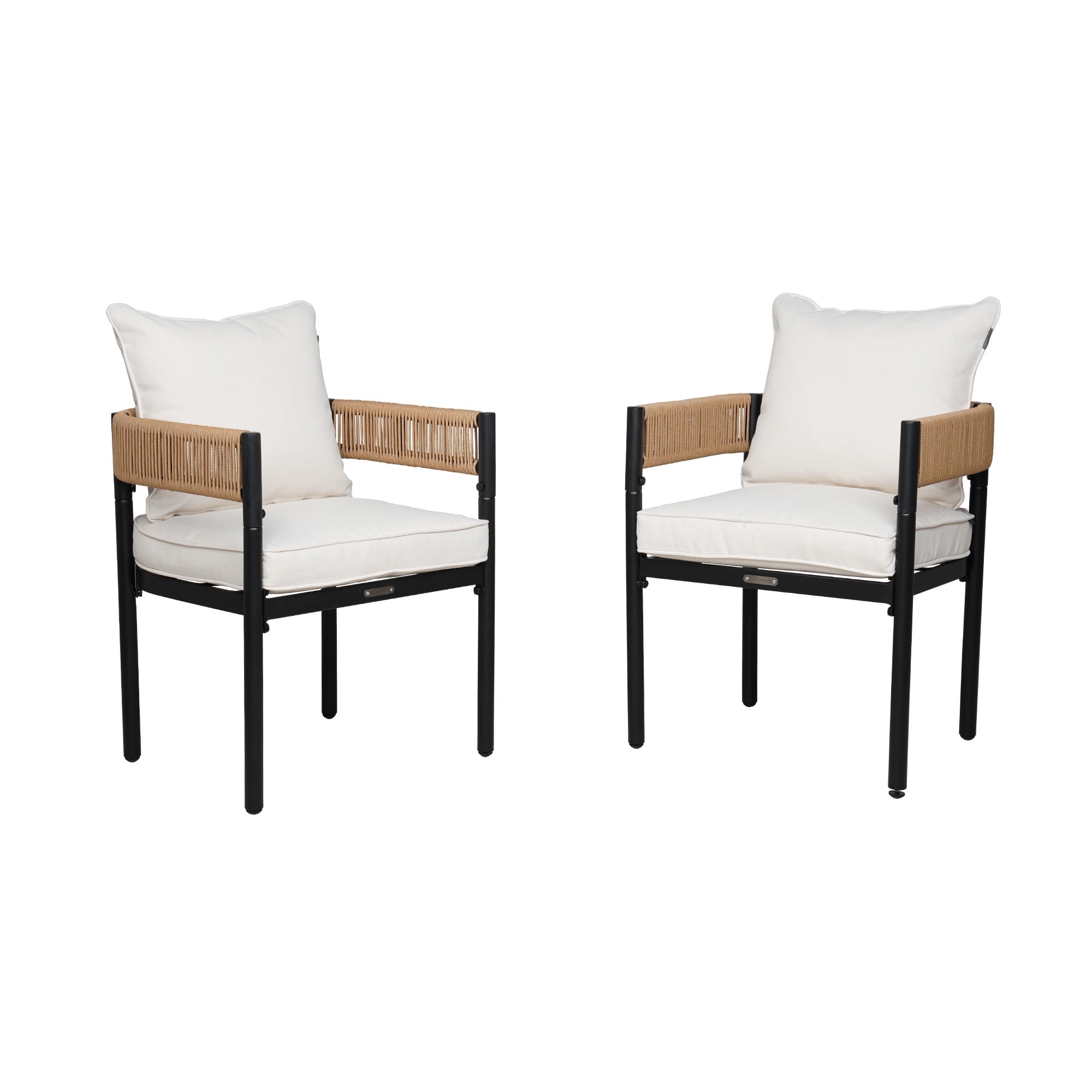 GRANDPATIO Steel Outdoor Dining Side Chairs, Wicker Back - Set of 2, Khaki Wicker & Beige Cushion