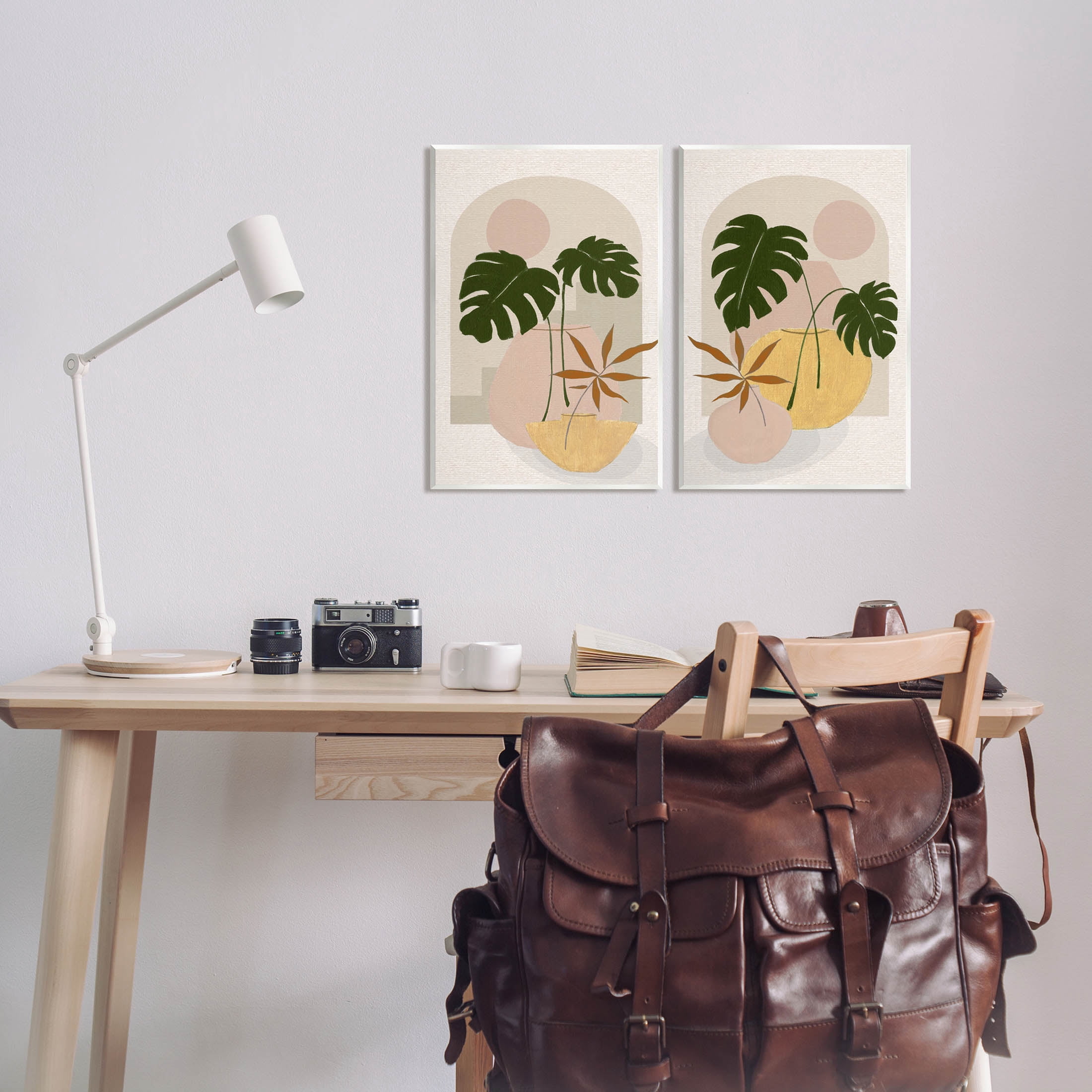 Boho Monstera Archway Landscape Botanical & Floral Painting Unframed Art Print Wall Art, Set of 2