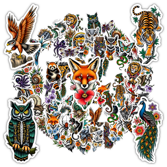 35pcs-50pcs Vibrant Animal Stickers Wildlife Kids Stickers Toy Nature Stationery Stickers for Luggage Phone Notebook