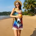 thumbnail image 3 of Honeii Colorful Art Dog Print Women's Sleeveless Dress, Loose Fit Casual Dress for Women, Summer Fashion Dress, 3 of 7