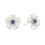 Pinctore Sterling Silver Genuine Blue Sapphire Stud Earrings