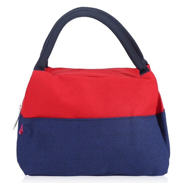 Bolsa de almuerzo de lona con aislamiento portátil, bolso de mano, contenedor de almacenamiento de alimentos (rojo)