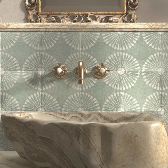 The Tile Life Amanecer 8 in x 8 in Verde Satin Porcelain Floor and Wall Tile Case of 25