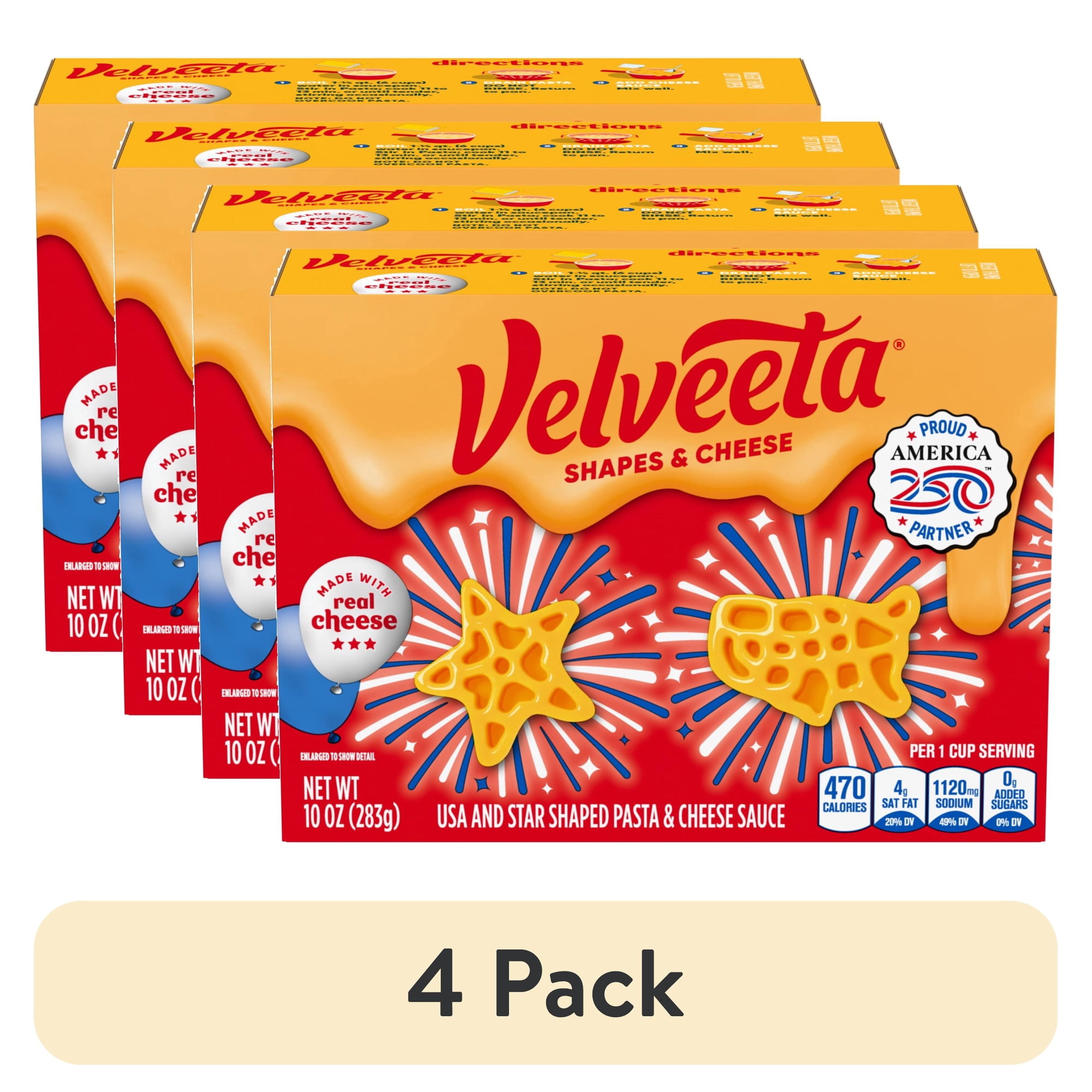 (4 pack) Velveeta USA and Star Shapes and Cheese Mac and Cheese, 1 Box, for Easy Dinner or Dinner Sides, Made with Real Cheese, 10 oz