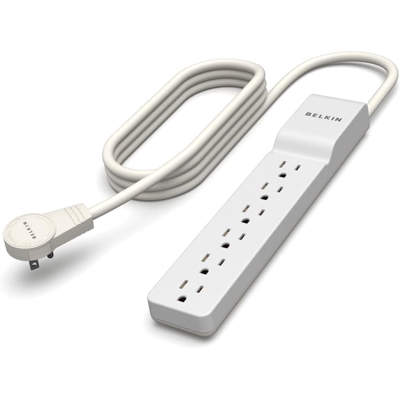 Belkin 6-Outlet SlimLine Surge Protector, 6ft Cord and Rotating Plug, 700 Joules, White