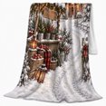 thumbnail image 2 of Printed Flannel Throw Blanket with Rustic Christmas Farmhouse Snowy Winter Village, 2 of 9