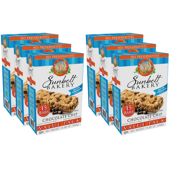 Sunbelt Bakery Chocolate Chip Chewy Granola Bars Value Pack, 6 Boxes, 90 Bars