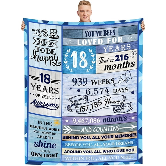 1pc Soft Flannel 18th Birthday Gift Blanket Blue Nap Throw Blanket for Sofa Bed