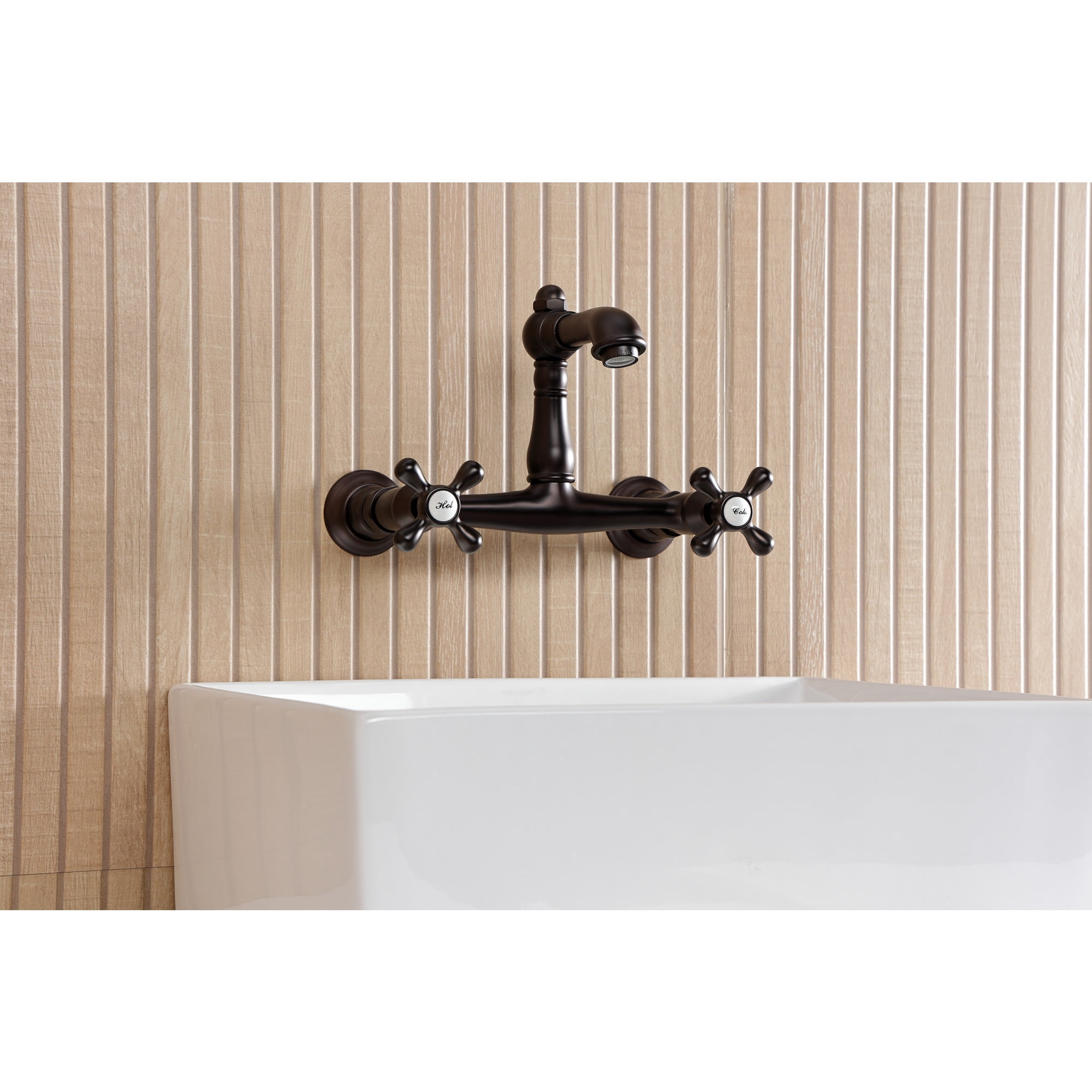 Kingston Brass KS7255AX English Country Double-Handle 2-Hole Wall Mount Bathroom Faucet in Oil Rubbed Bronze