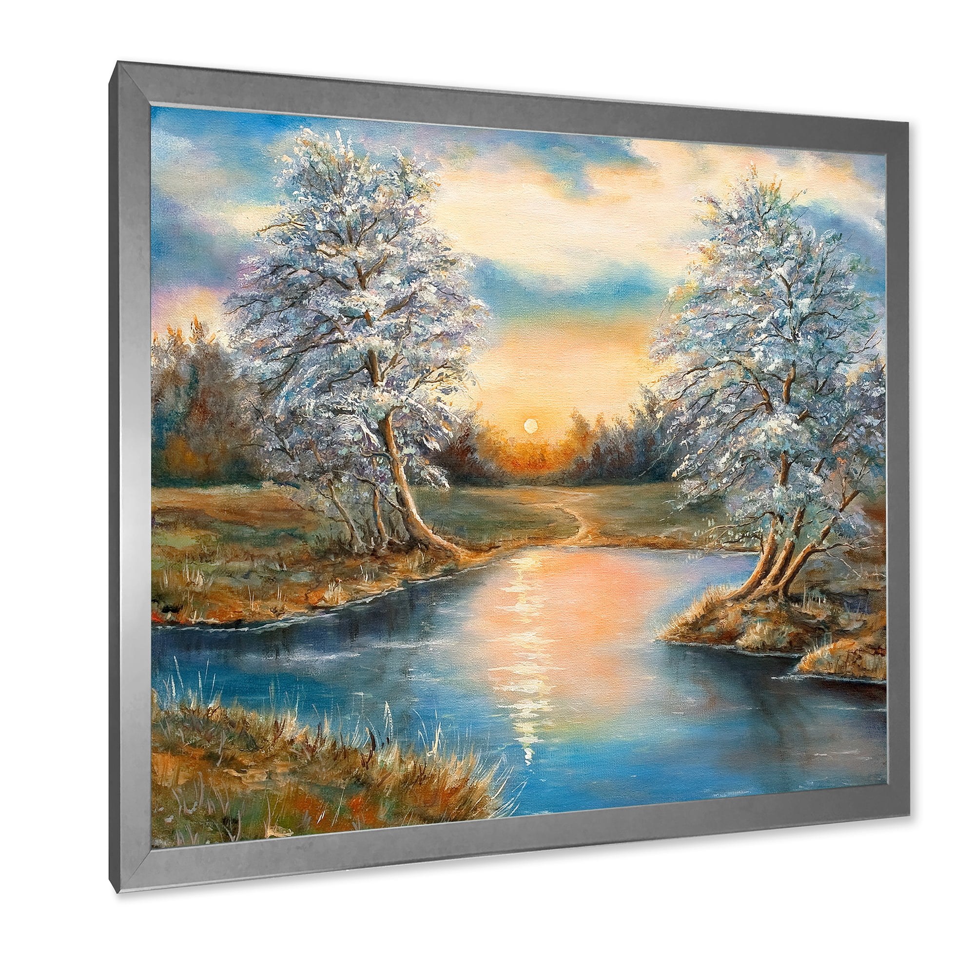 Designart 'Birches In The Autumn Woods Sunset' Lake House Framed Art Print