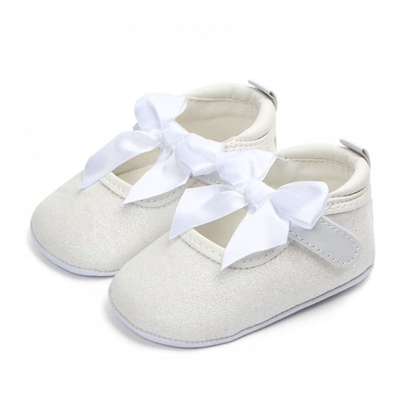 AJZIOJIRO Newborn Baby Girls Princess Shoes Lovely Bow Solid Color Soft Sole Sequins Shoes 0-18 Months Baby Casual Walking Shoes