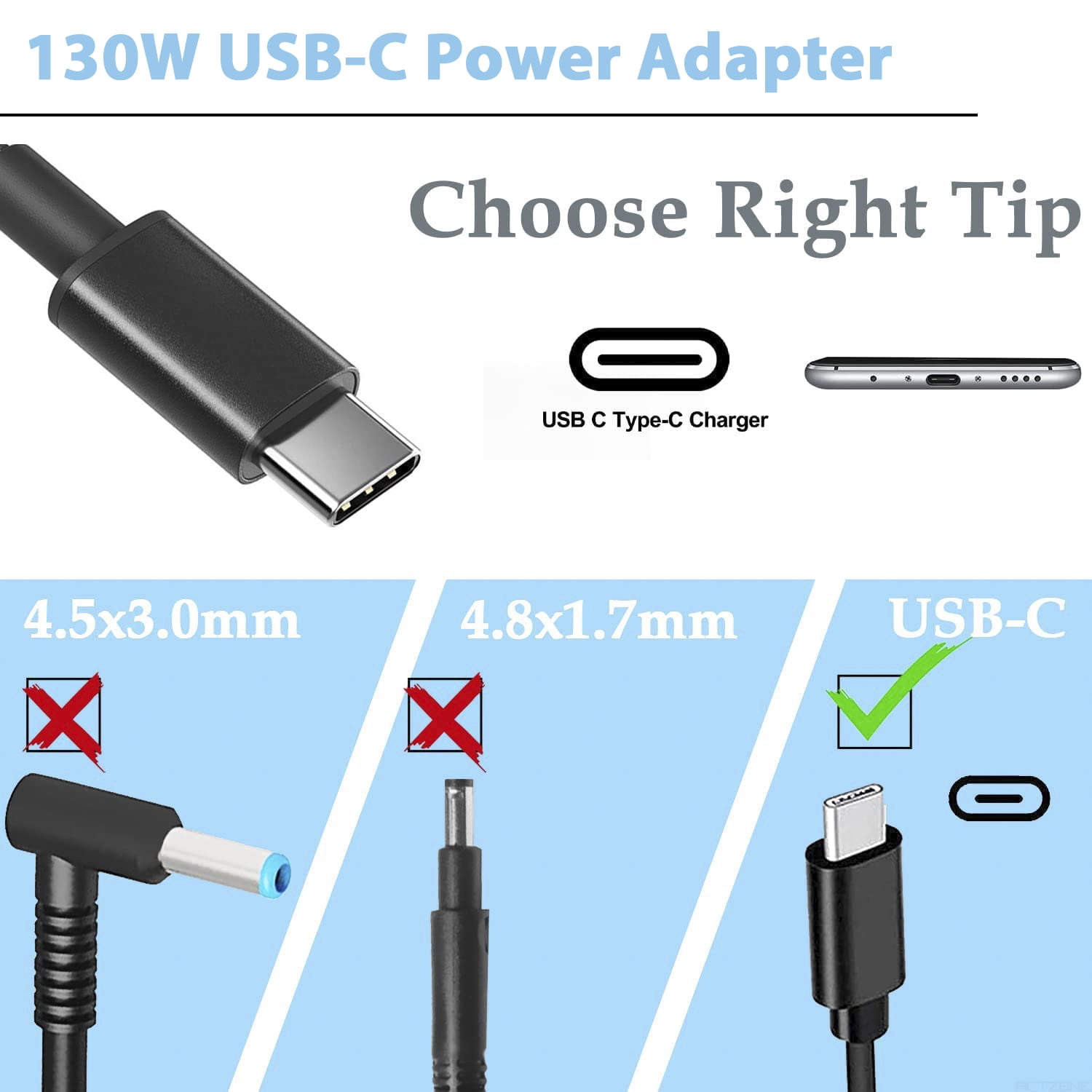 20V 6.5A 130W USB C Type C AC Adapter For Dell XPS 15 9500 9575 2-in-1, Precision 3560  5530 2-in-1 2760, Latitude 5280 5480 7380 Laptop Power Supply Cord