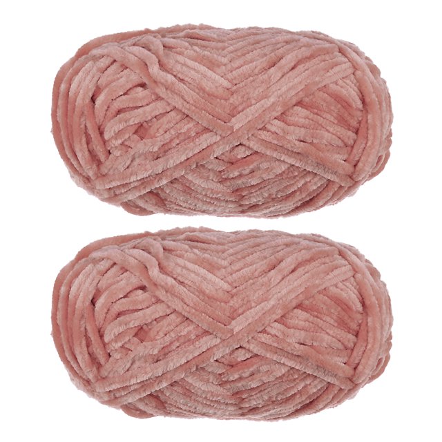 2 Ovillos Terciopelo Hilo Chenille Hilo 2x100g/7.1oz 174 Yardas Total Longitud #6 Super Voluminoso Poliéster Suave Manta Hilo para Punto Tejido Bolsa, Pálido Malva