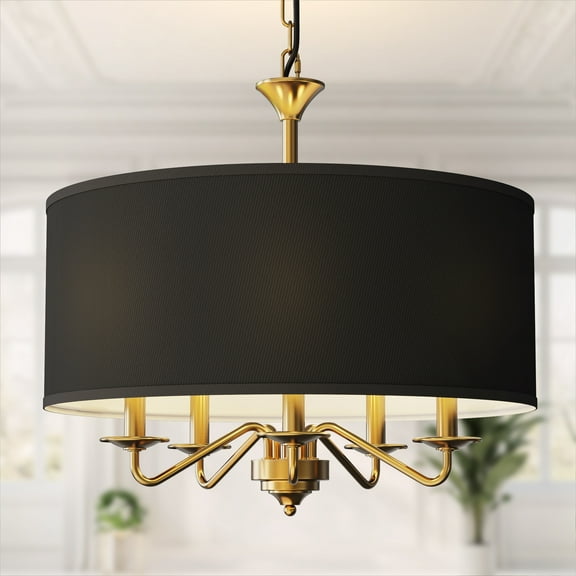 LOHASLED 5-Light Drum Chandelier with White Shades, E12 Base, Curved Arm Ceiling Light Fixture, Bulbs Not Included