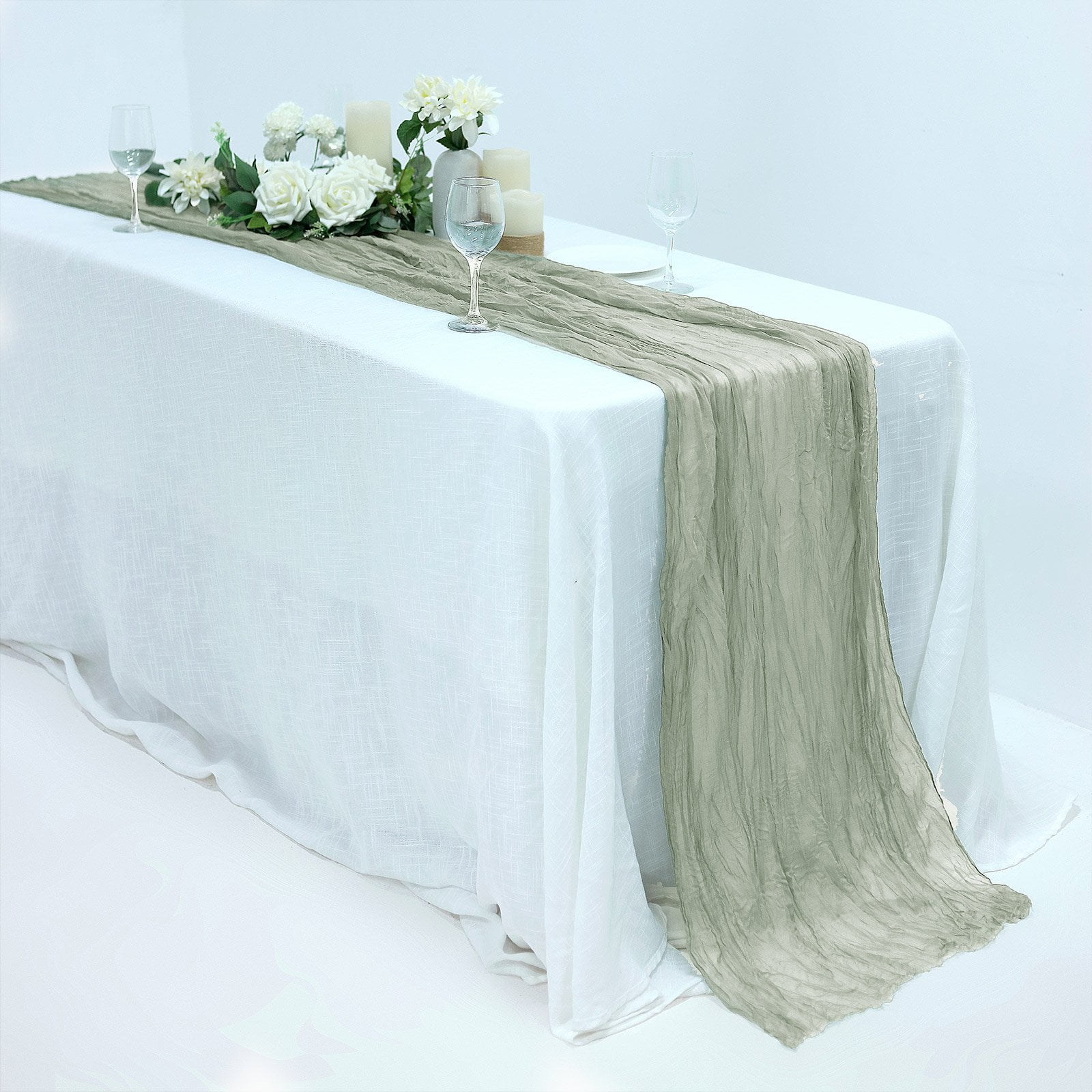 Efavormart 10FT Dusty Sage Cheesecloth Table Runner, Gauze Fabric Boho Wedding Arbor Decor