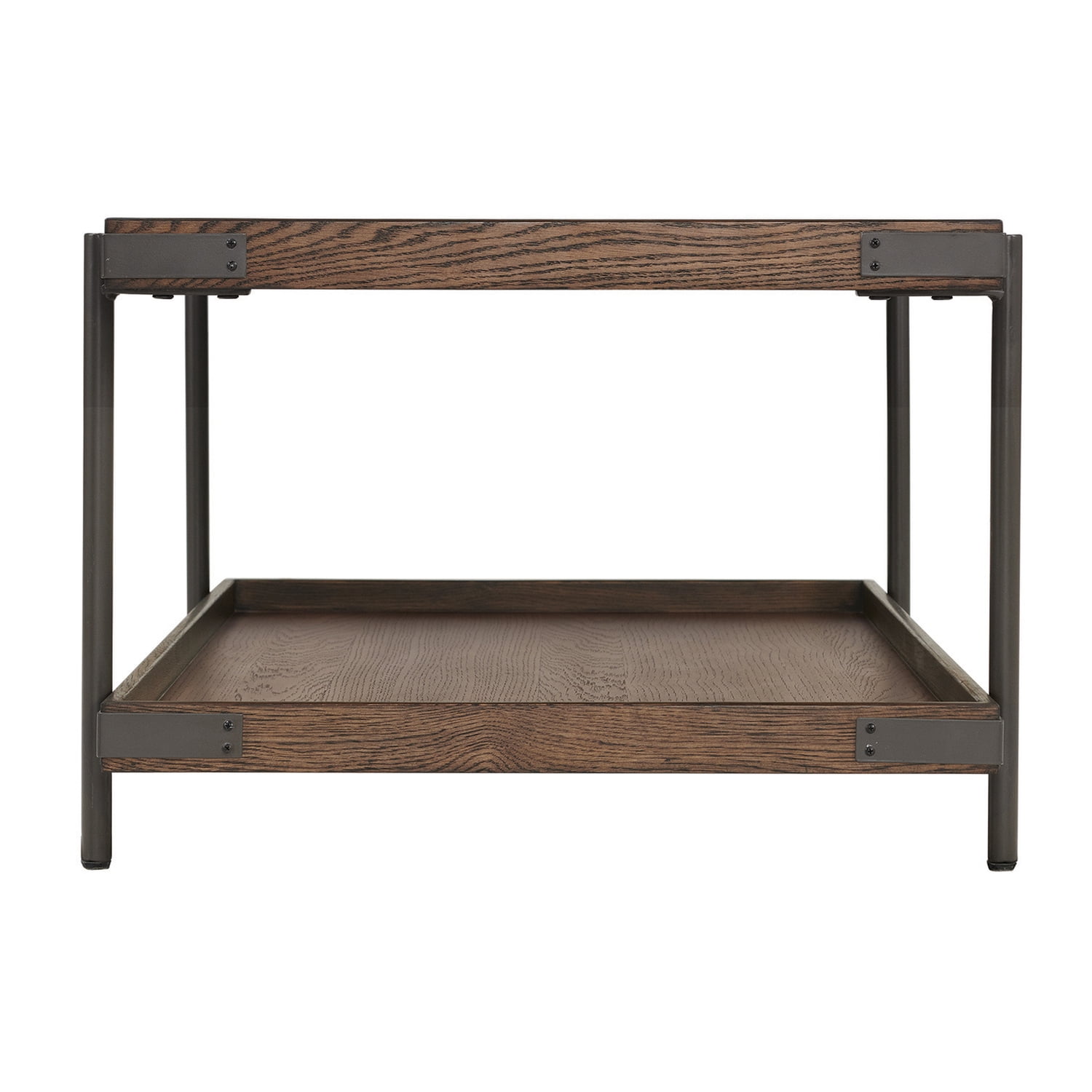 Alaterre Furniture Kyra 42"L Oak and Metal Coffee Table with Shelf, Brown
